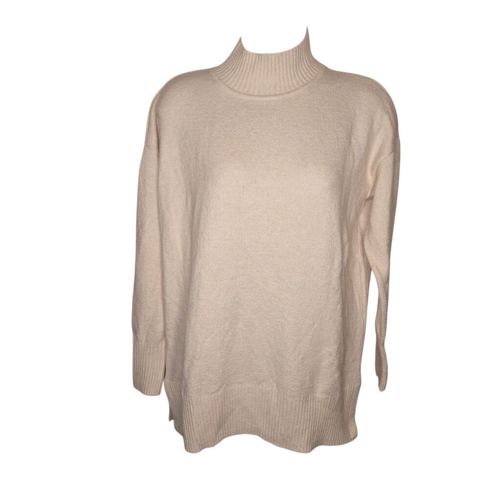 NWT LOFT Women's Cream Mock Neck Side-Slit Tunic Sweater Size Small